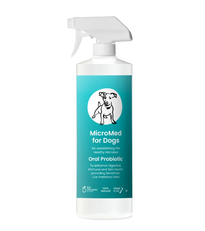 MicroMed for Dogs Care ongoing health and wellness solution in a 500ml bottle, designed for daily pet health support.