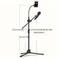 Height-adjustable dealonlinenz microphone stand with phone clip, gear design, gooseneck tube for flexible positioning.