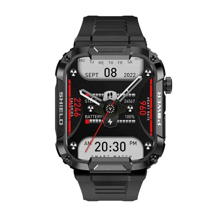Mead's Supply MK66 Smart Waterproof Watch with 1.85" HD display, rugged design, Bluetooth calling, ideal for outdoor electronics.