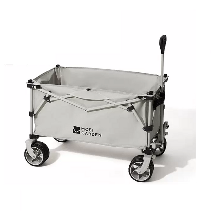 ECOTREK MOBI GARDEN outdoor camping trolley in green, portable four-way folding utility cart with 200L capacity.