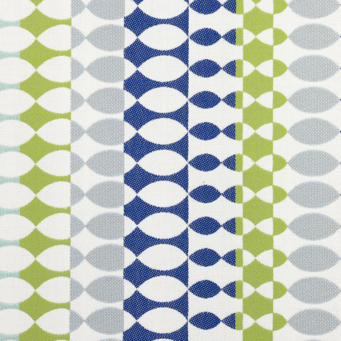 Detail image of Contemporary oval patterned outdoor safe fabric in blue and green