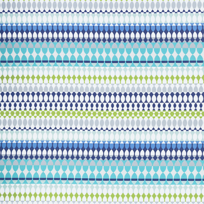 Contemporary oval patterned outdoor safe fabric in blue and green-full fabric repeat image