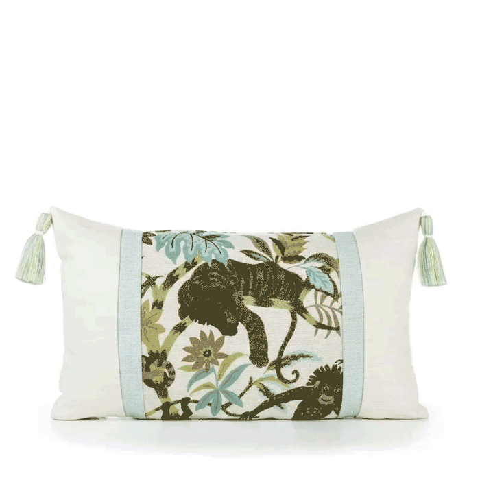 360 video of Botanical patterned outdoor pillow lumbar size for artistic indoor and outdoor decor