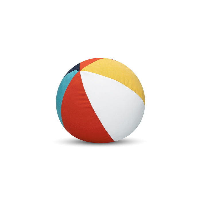 Round multicolor outdoor pillow with textured finish for playful indoor and outdoor decor