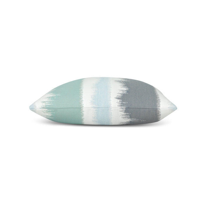 Side image of Surf green and blue ombre outdoor pillow square size for stylish indoor and outdoor decor by Elaine Smith