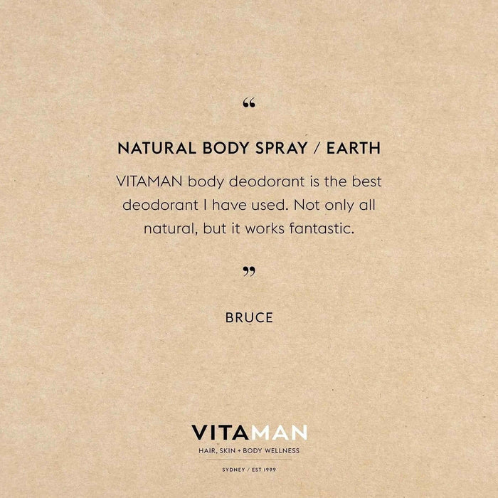 VITAMAN Australia Natural Body Spray Earth 100ml bottle, featuring a sleek design and earthy-colored label.