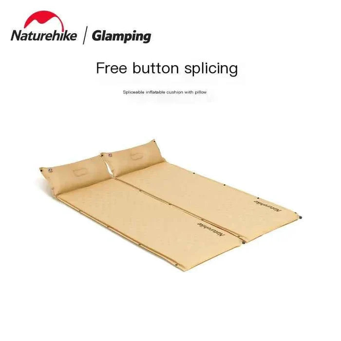 Naturehike D01 inflatable camping sleeping pad with pillow, yellow outdoor camping mat by Mead's Supply & Equipment Outfitters.