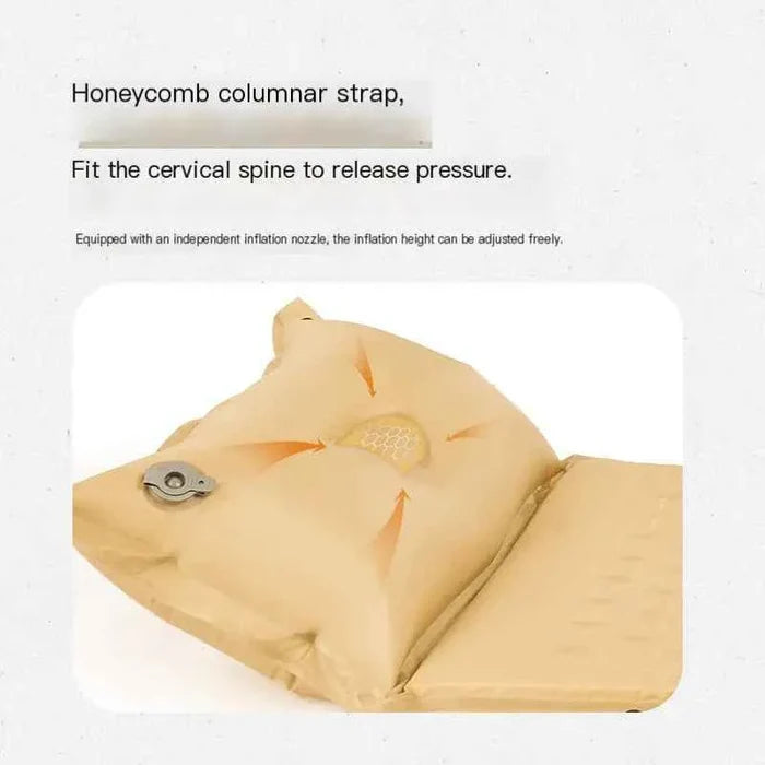 Naturehike D01 inflatable camping sleeping pad with pillow, yellow outdoor camping equipment for comfortable sleeping on the ground.