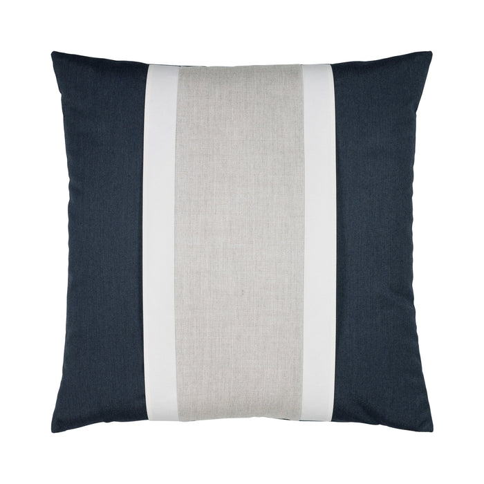 Navy outdoor pillow with white and gray center banding in square size for sophisticated indoor and outdoor decor