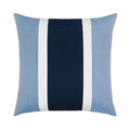 Blue outdoor pillow with white and navy center banding in square size for sophisticated indoor and outdoor decor