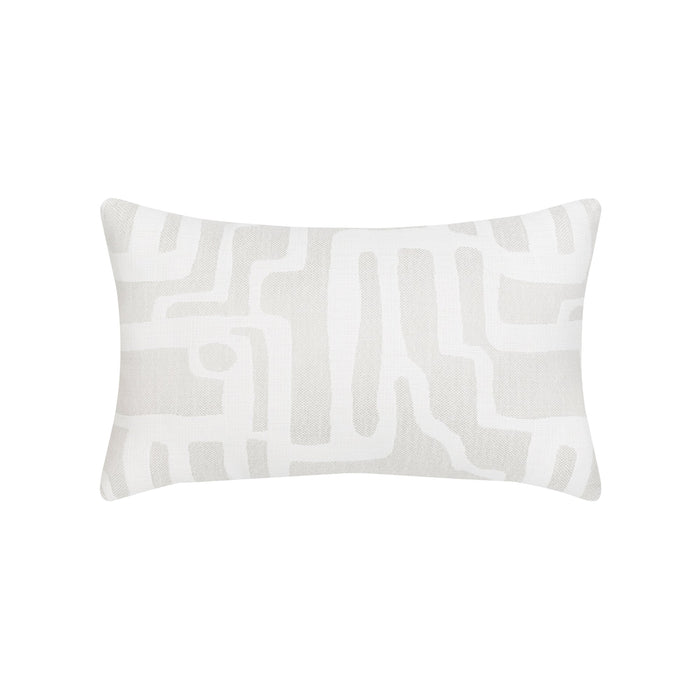 White abstract patterned outdoor pillow in lumbar size for artistic indoor and outdoor decor by Elaine Smith