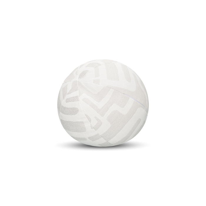 Round white outdoor pillow with abstract pattern for classic indoor and outdoor decor