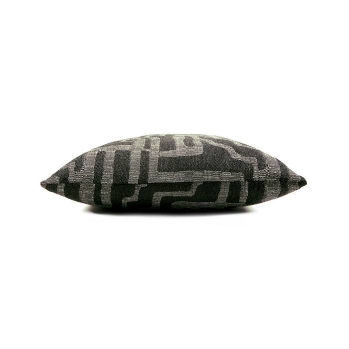 Side image of Charcoal geometric pillow square size for bold indoor and outdoor decor