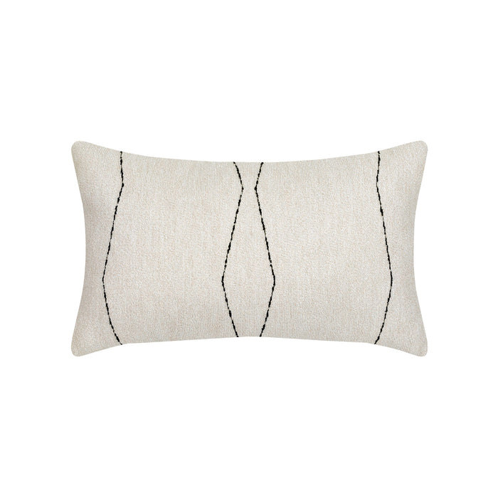 Ivory textured pillow with black abstract design in lumbar size for elegant indoor and outdoor decor