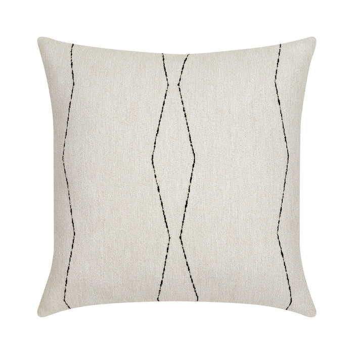 Ivory textured pillow with black stitched design in square size for versatile indoor and outdoor decor