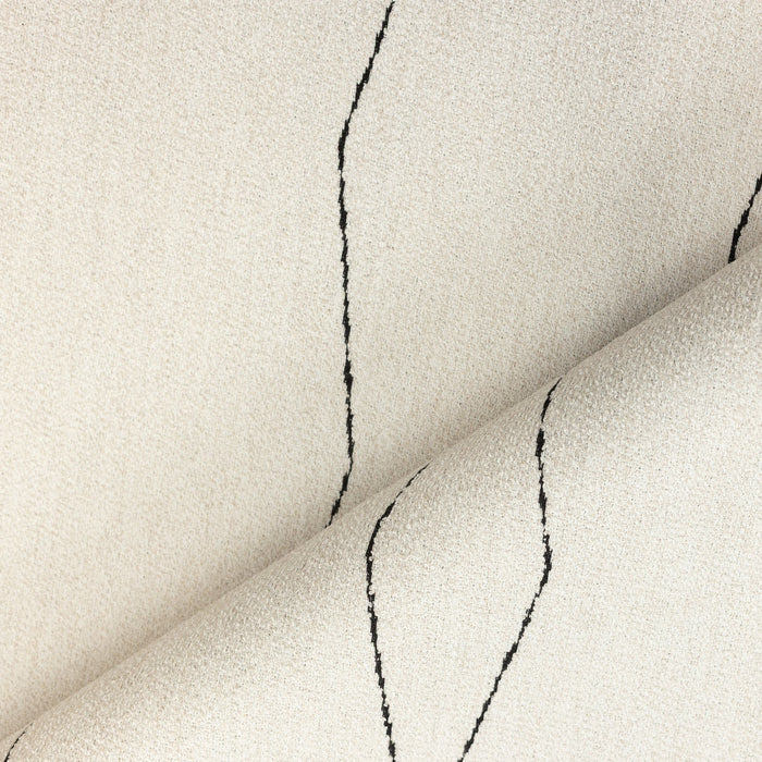 Close shot texture image of Minimalist black linear geometric pattern woven into textured boucle outdoor safe fabric