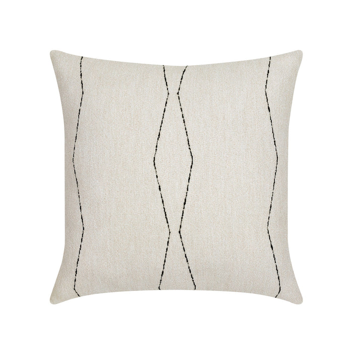 Pillow made from Minimalist black linear geometric pattern woven into textured boucle outdoor safe fabric