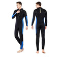 Blue unisex one-piece neoprene wetsuit by Mead's Supply & Equipment Outfitters, designed for warm surfing and diving all seasons.