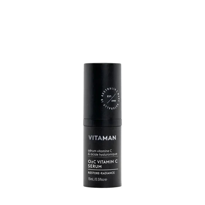 VITAMAN Australia OzC Vitamin C Serum 15ml for face, clear glass bottle with dropper, skincare product for brightening and revitalizing skin