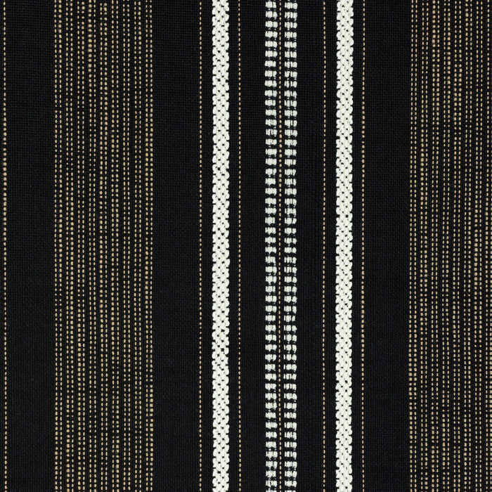 Detail image of Linear black and tan outdoor safe woven fabric with pathway stripe design – Pathway Ebony by Elaine Smith