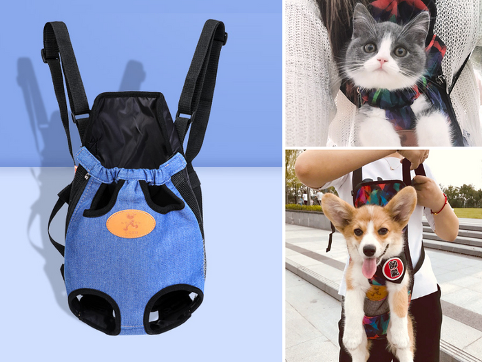Blue pet travel carry bag for puppies, size L, made by dealonlinenz, featuring breathable mesh and secure zipper closure.