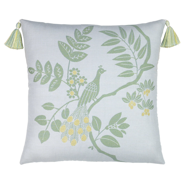 Green leaf motif pillow in square size for nature inspired indoor and outdoor decor