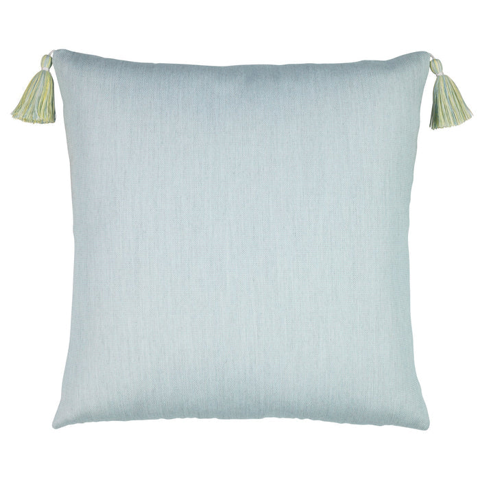 Back image of Green leaf motif pillow in square size for nature inspired indoor and outdoor decor