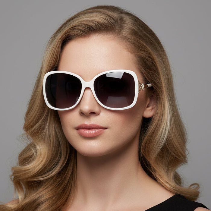 White polarized flower deco sunglasses by dealonline.co.nz with stylish floral design and UV-protective lenses.