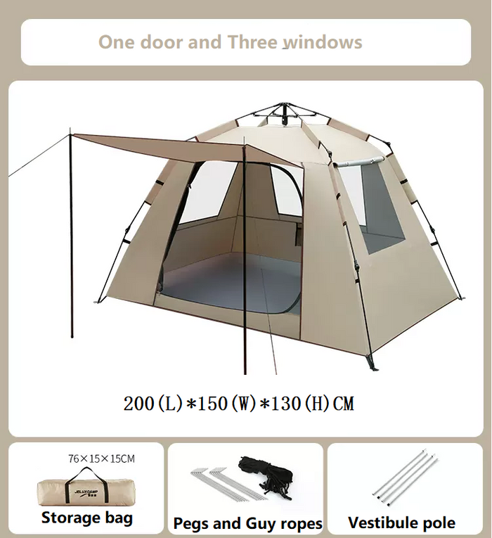 ECOTREK pop-up camping tent with 1 door and 3 windows, lightweight and easy to set up for outdoor camping adventures.