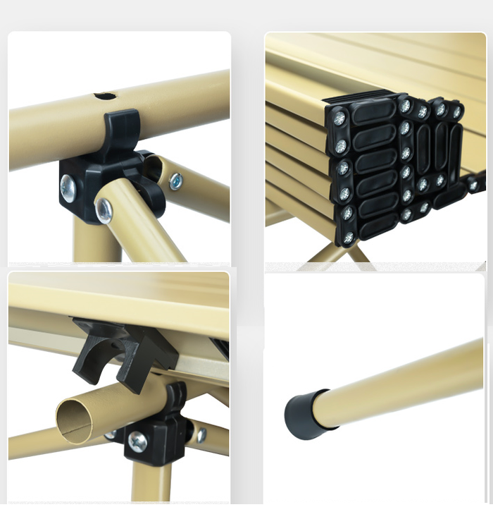 ECOTREK portable beige outdoor folding table for camping and picnics, lightweight and easy to carry.