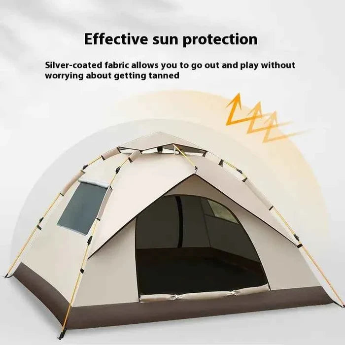 Portable Mead's Supply beach tent with UV protection, foldable sun shelter for 2-4 people, quick setup camping equipment.