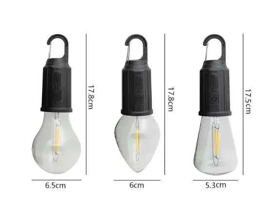 Portable camping LED lamp with rechargeable battery and magnetic base, ideal for outdoor adventures and camping lighting.