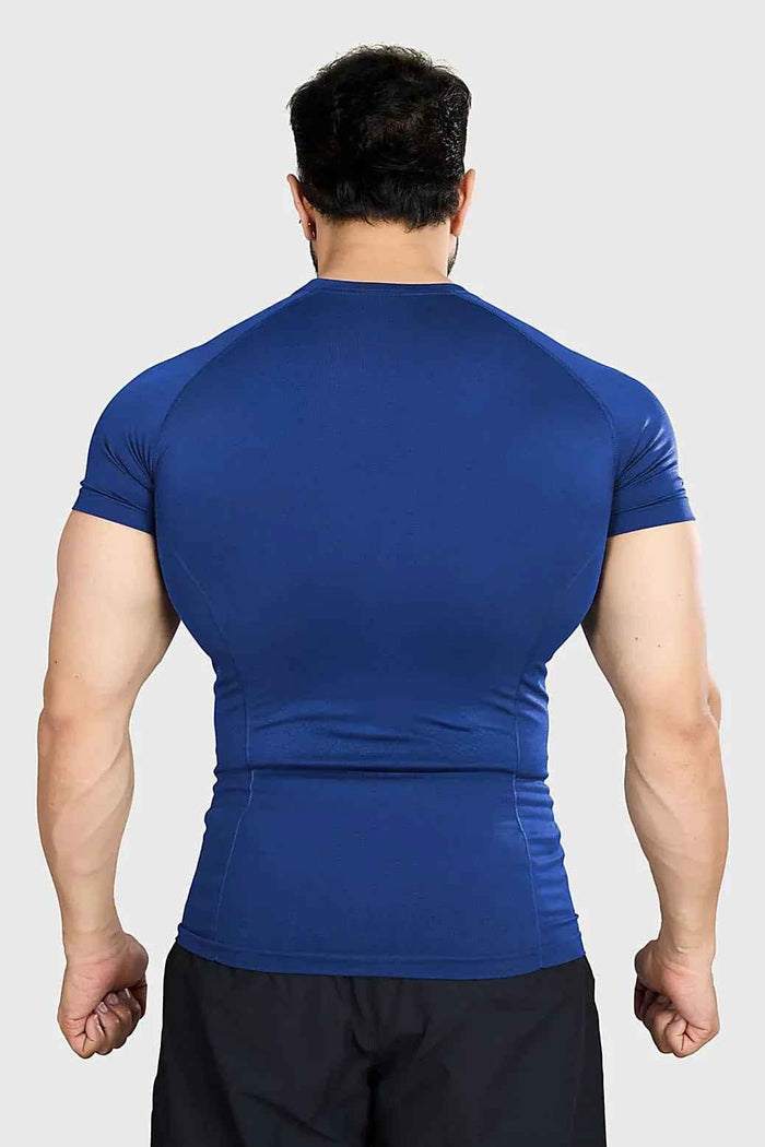 Blue Fuaark NZ Power Seamless T-shirt, close-up of soft, fitted fabric with subtle branding details.