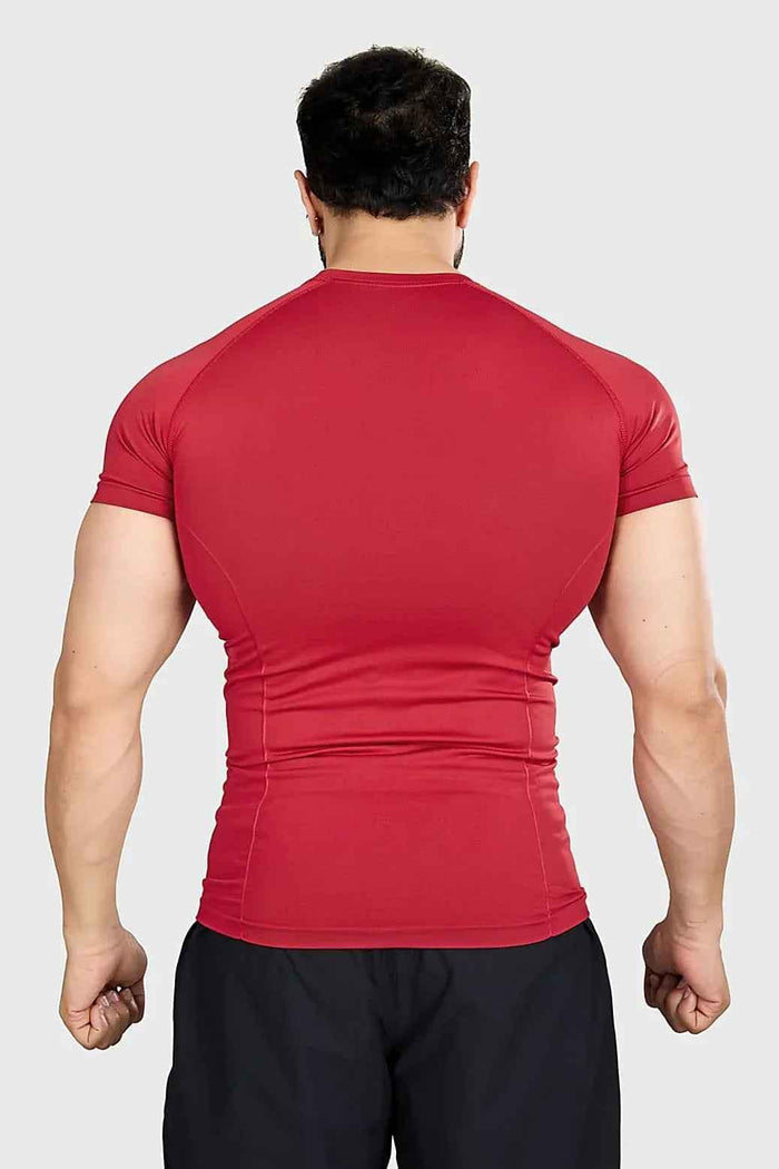 Red Fuaark Nz Power Seamless T-shirt featuring a logo, shown flat with a focus on the vibrant color and sleek fabric.