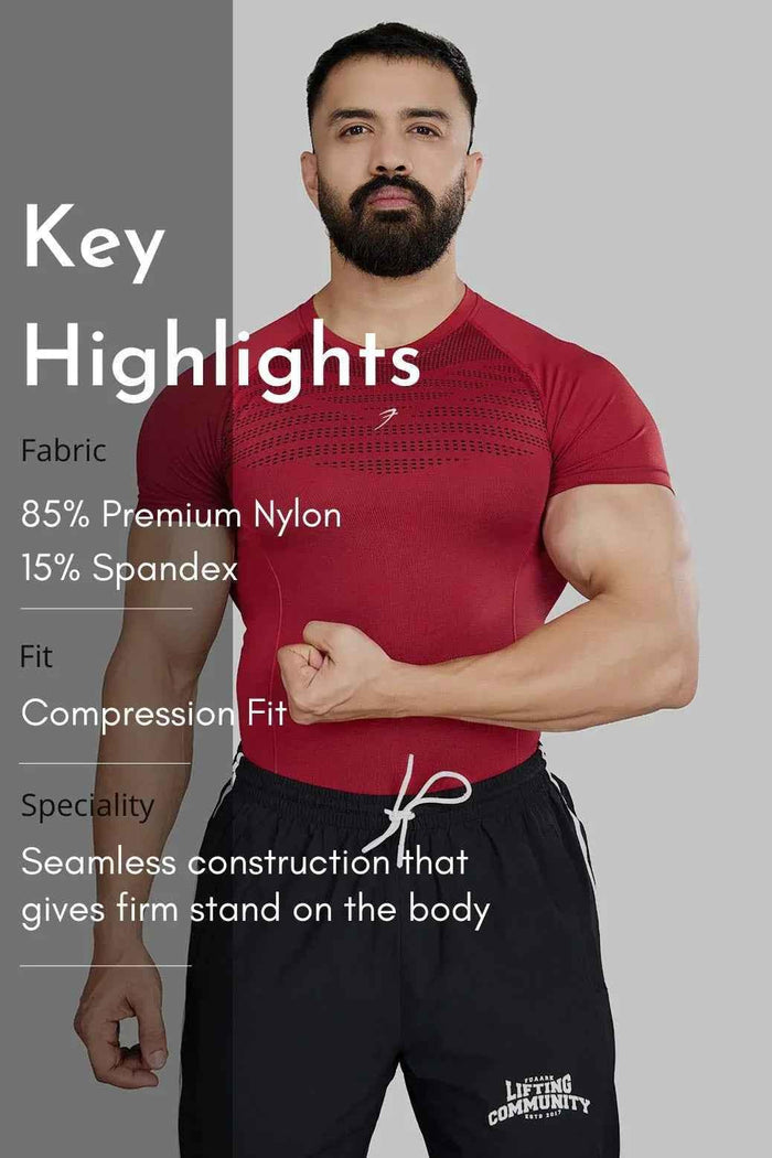 Red Fuaark Nz Power Seamless T-shirt with logo, casual short-sleeve T-shirt for everyday wear.