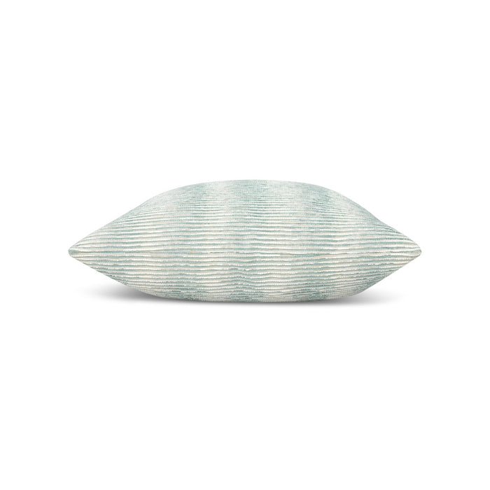 Side image of Light blue and ivory ombre chenille pillow square size for elegant indoor and outdoor decor by Elaine Smith