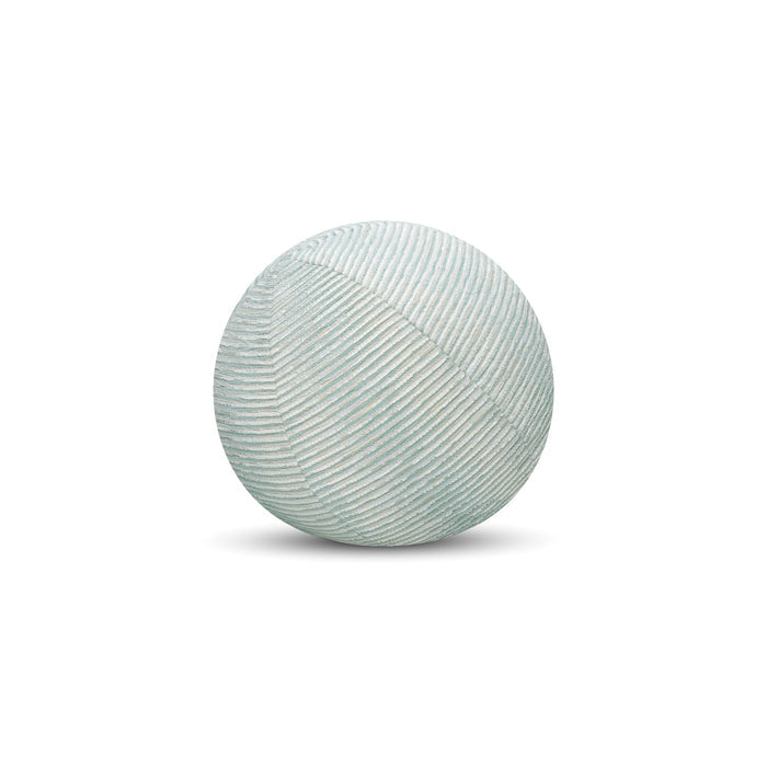 Round Light blue and ivory chenille pillow with textured finish for refreshing indoor and outdoor decor