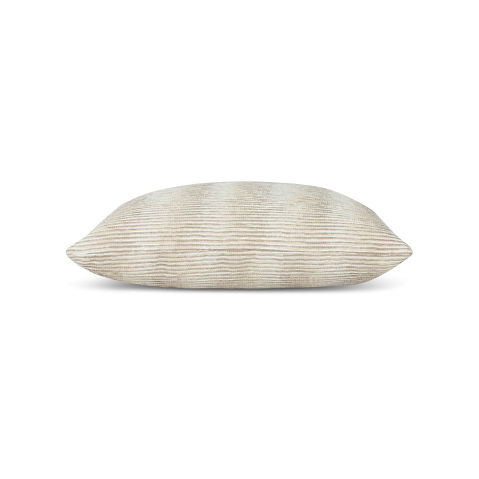 Side image of Ivory ombre chenille pillow square size for stylish indoor and outdoor decor