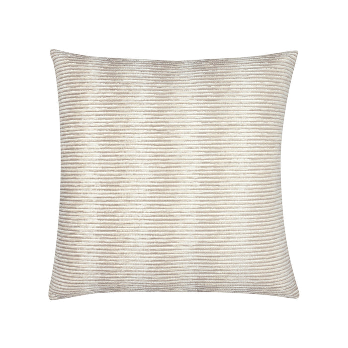 Pillow made from Linear sand-colored stripe pattern in outdoor safe performance fabric