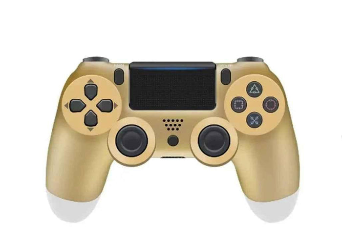 Gold PS4 controller by TechPlus, showing the sleek design and ergonomic buttons for PlayStation gaming.