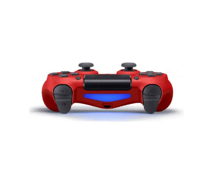 Red PS4 controller by TechPlus featuring dual analog sticks, ergonomic design, and built-in wireless connectivity.