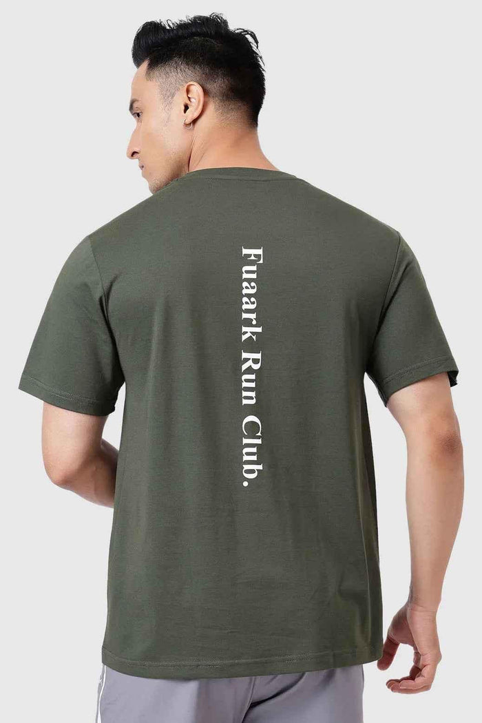 Olive green Pulse Running T-shirt by Fuaark Nz, casual athletic top with a comfortable fit and breathable fabric.