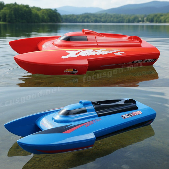 High-powered 41cm RC racing boat by dealonline.co.nz, sleek design with vibrant colors, ready for high-speed water racing.