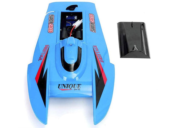 Dealonlinenz 41cm high-powered RC racing boat on water, showcasing sleek design and vibrant colors in action.