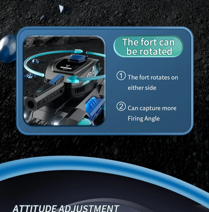 RC stunt tank from dealonline.co.nz with gesture sensing, lights, music, water bullet ball, and stunt features in action.