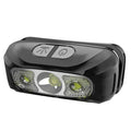 Rechargeable LED headlamp with motion sensor by Mead's Supply & Equipment Outfitters, black outdoor headlamp for hands-free lighting.