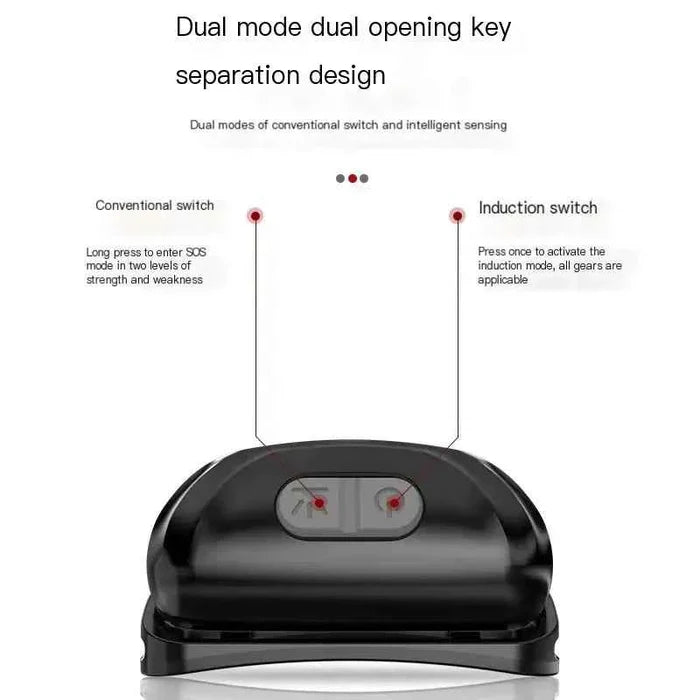 Black rechargeable LED headlamp with motion sensor from Mead's Supply & Equipment Outfitters for hands-free outdoor lighting.