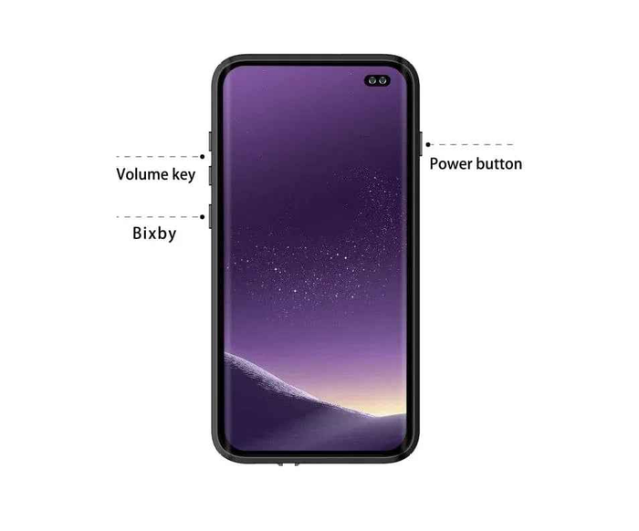 Techplus Redpepper full cover waterproof case for Samsung Galaxy S10 showing the clear protective design and secure sealing features.