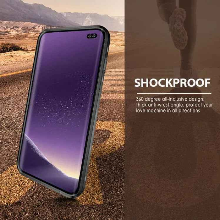 Techplus Redpepper full cover waterproof case for Samsung Galaxy S10 showing transparent design and secure sealing features.