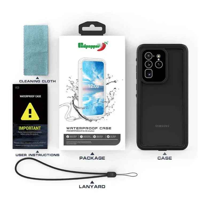 Redpepper waterproof full cover case for Samsung Galaxy S20 Ultra by TechPlus, showcasing the durable, protective phone case design.